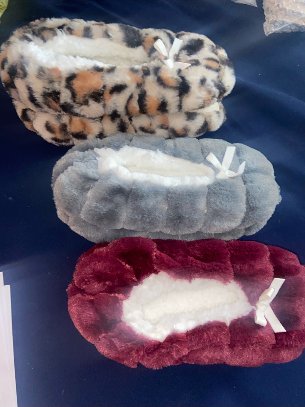 Brookstone Plush Fuzzy Slippers - Leopard, Gray, Burgundy